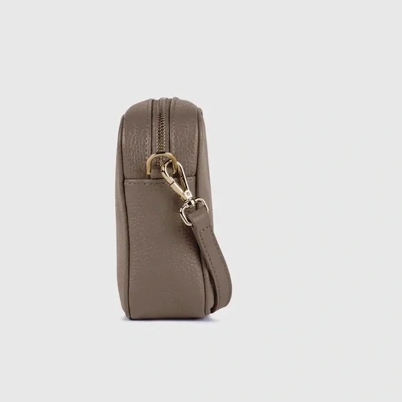 Quince taupe Italian leather crossbody purse
